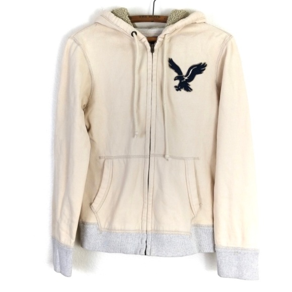American Eagle Outfitters Other - AE Beige Gray Color-block Fleece Hooded Jacket